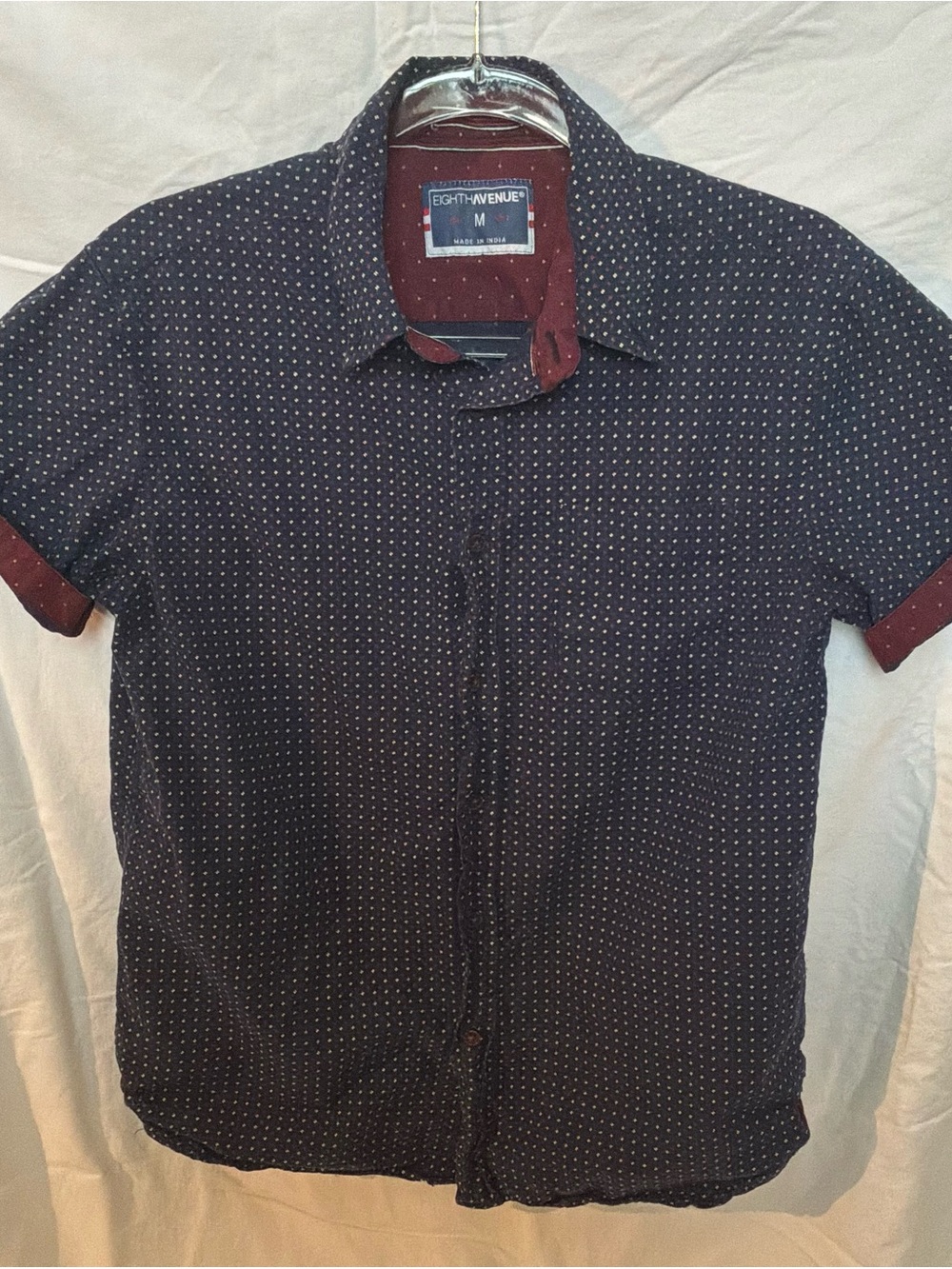 Eighth Avenue Men's Short-Sleeve Dark Purple Dot Button-Up Shirt